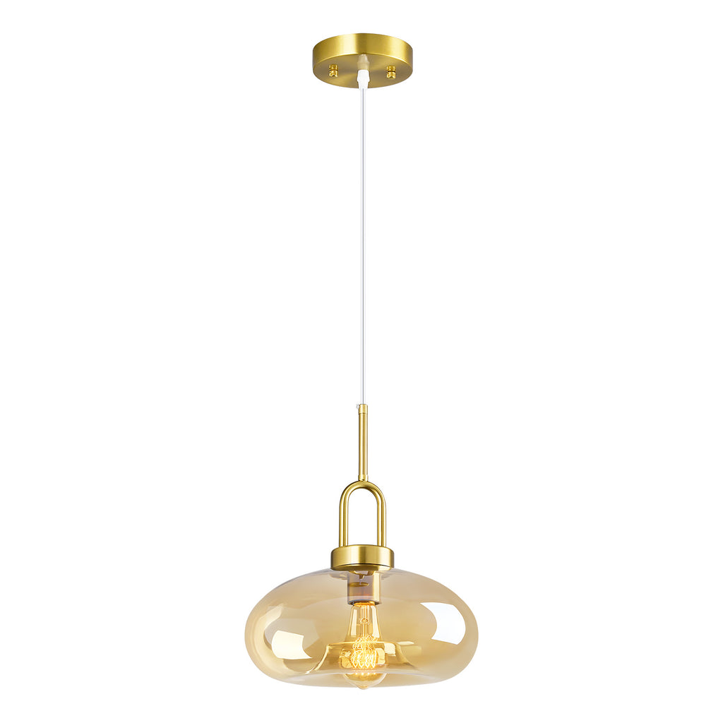 Minimalist Oval Shaped Glass Pendant Light with U-shaped Brass Handle