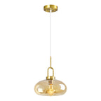 Minimalist Oval Shaped Glass Pendant Light with U-shaped Brass Handle
