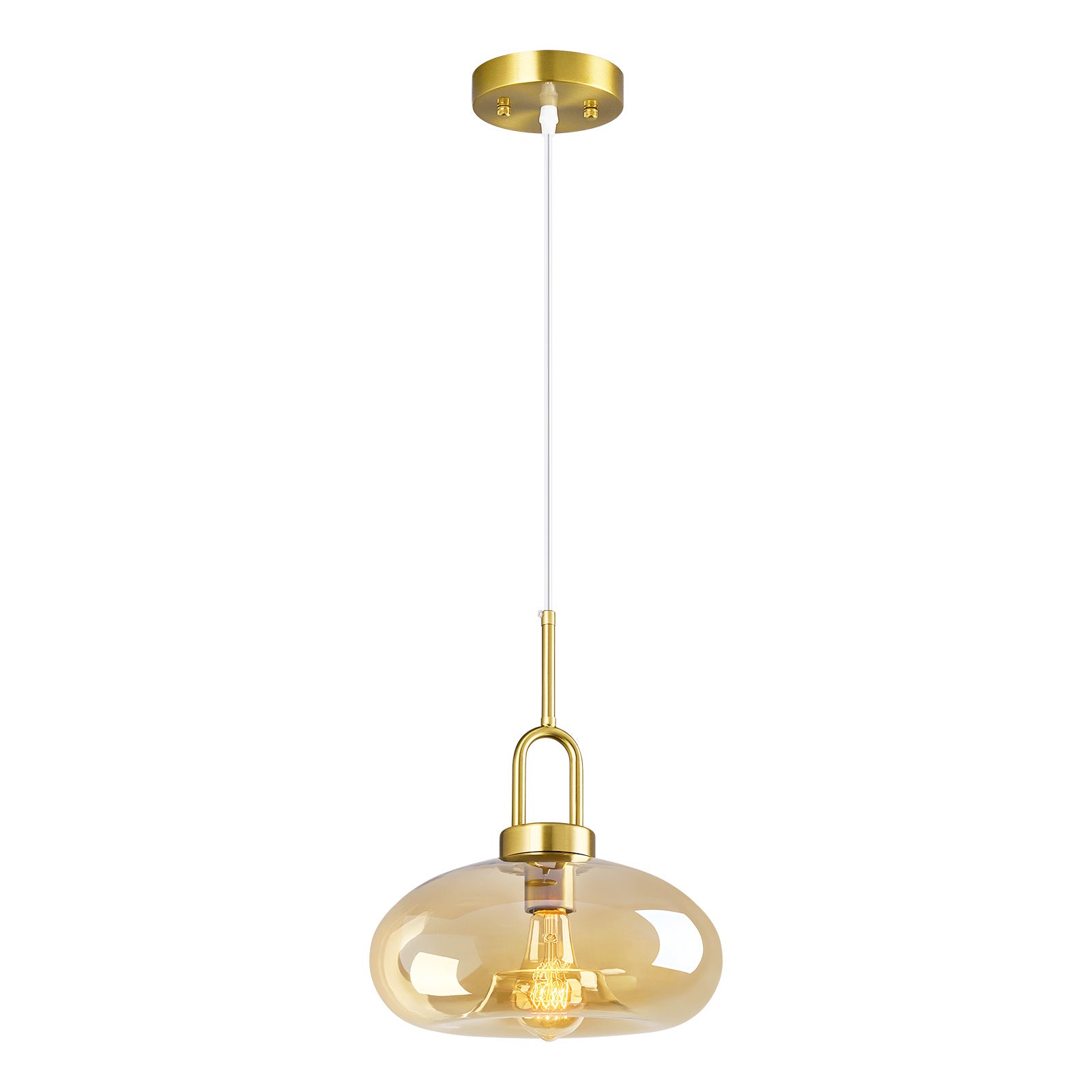 Minimalist Oval Shaped Glass Pendant Light with U-shaped Brass Handle