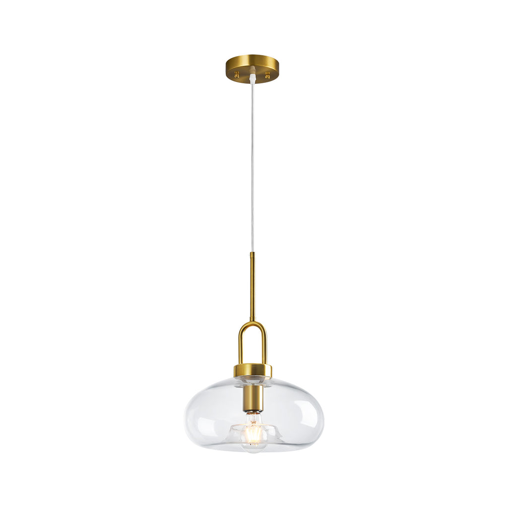 Minimalist Oval Shaped Glass Pendant Light with U-shaped Brass Handle