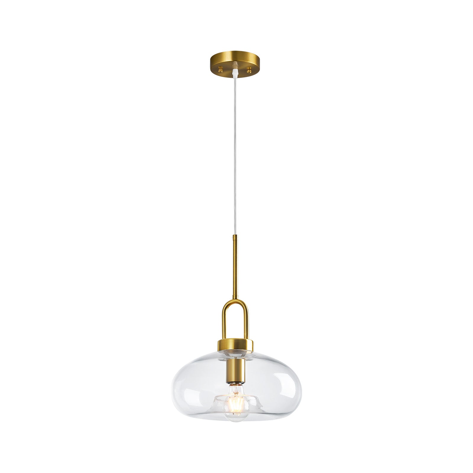 Minimalist Oval Shaped Glass Pendant Light with U-shaped Brass Handle