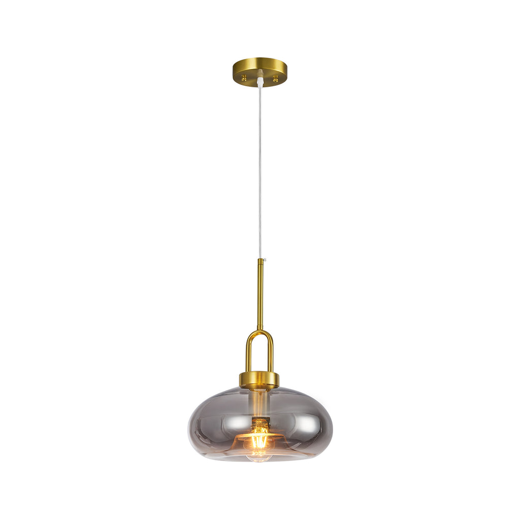 Minimalist Oval Shaped Glass Pendant Light with U-shaped Brass Handle