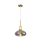Minimalist Oval Shaped Glass Pendant Light with U-shaped Brass Handle