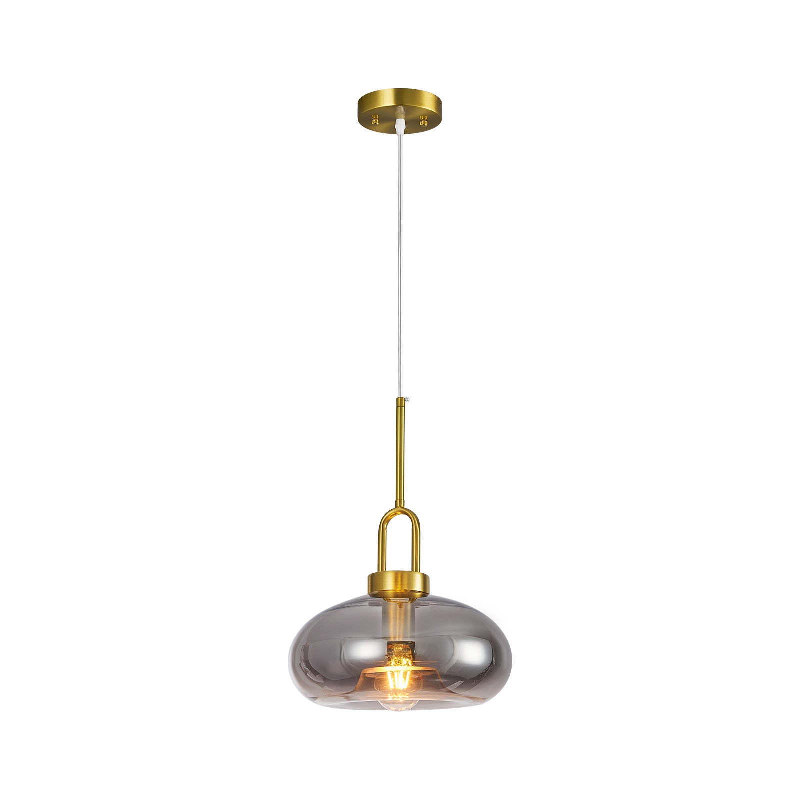 Minimalist Oval Shaped Glass Pendant Light with U-shaped Brass Handle