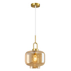 Minimalist Oval Shaped Glass Pendant Light with U-shaped Brass Handle