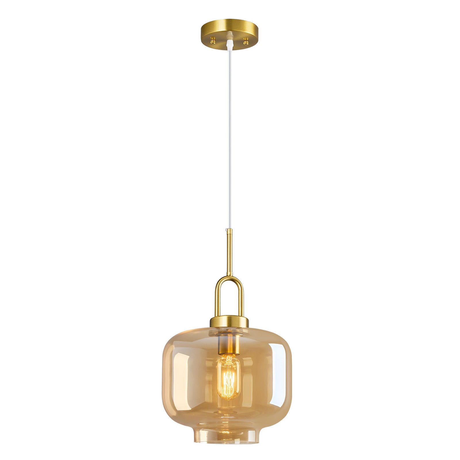 Minimalist Oval Shaped Glass Pendant Light with U-shaped Brass Handle