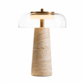 Wabi Sabi Conical Travertine & Glass LED Table Lamp