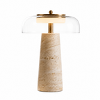 Wabi Sabi Conical Travertine & Glass LED Table Lamp