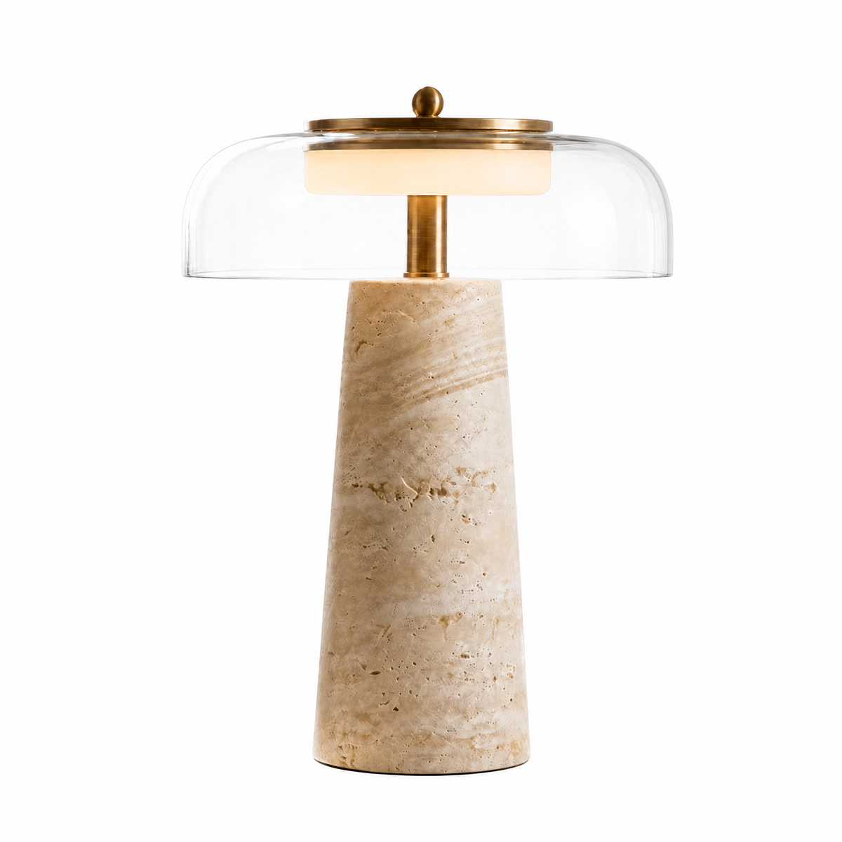 Wabi Sabi Conical Travertine & Glass LED Table Lamp