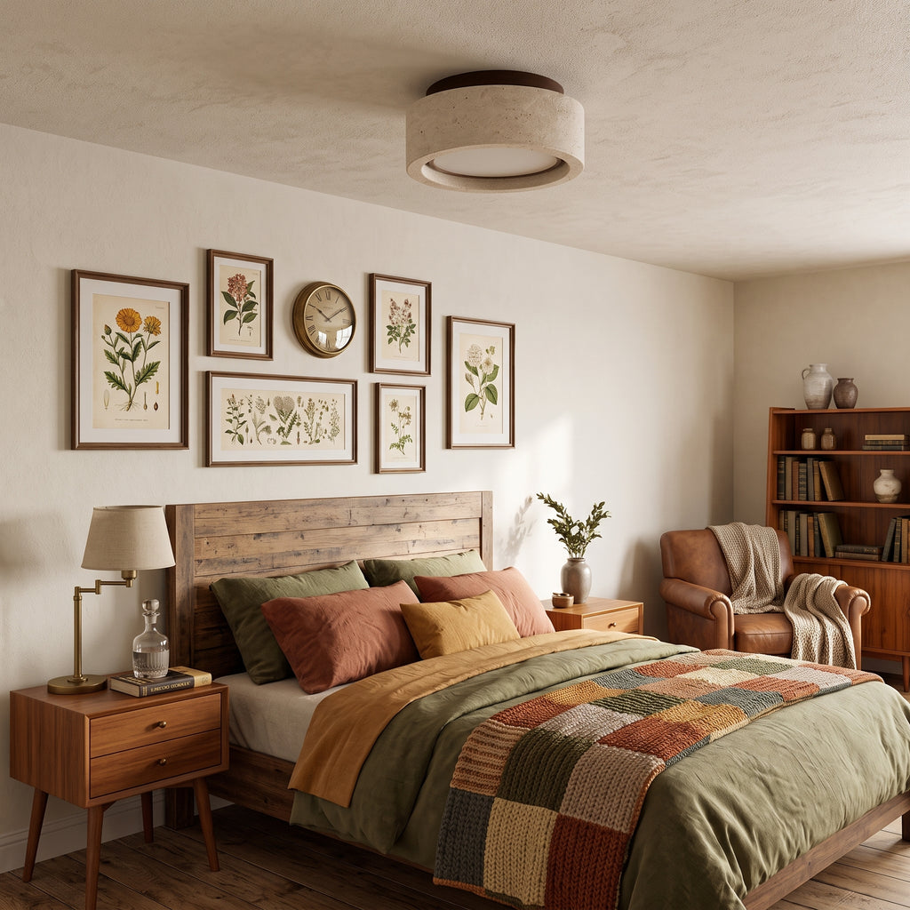Modern Round Ring Travertine Flush Mount LED Ceiling Light