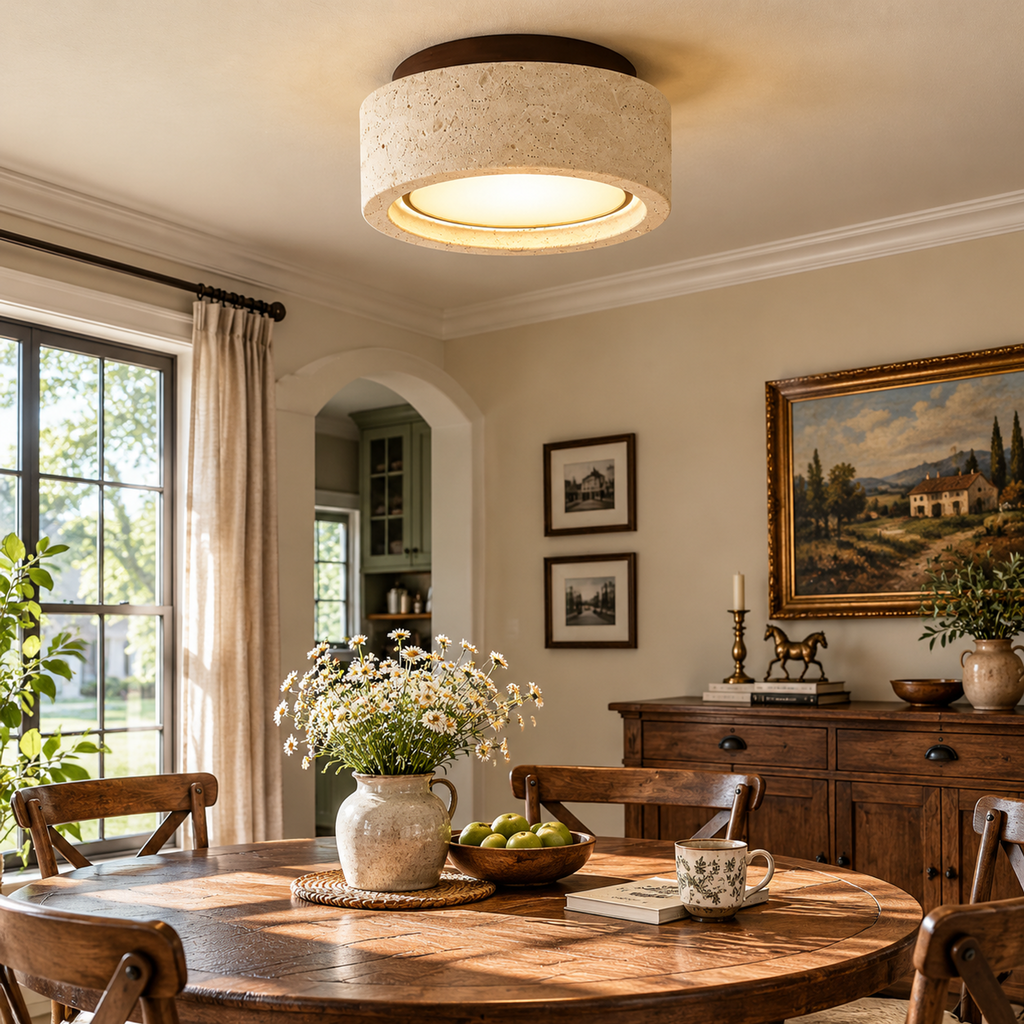 Modern Round Ring Travertine Flush Mount LED Ceiling Light