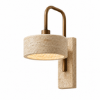 Modern Round Travertine Metal LED Wall Sconce