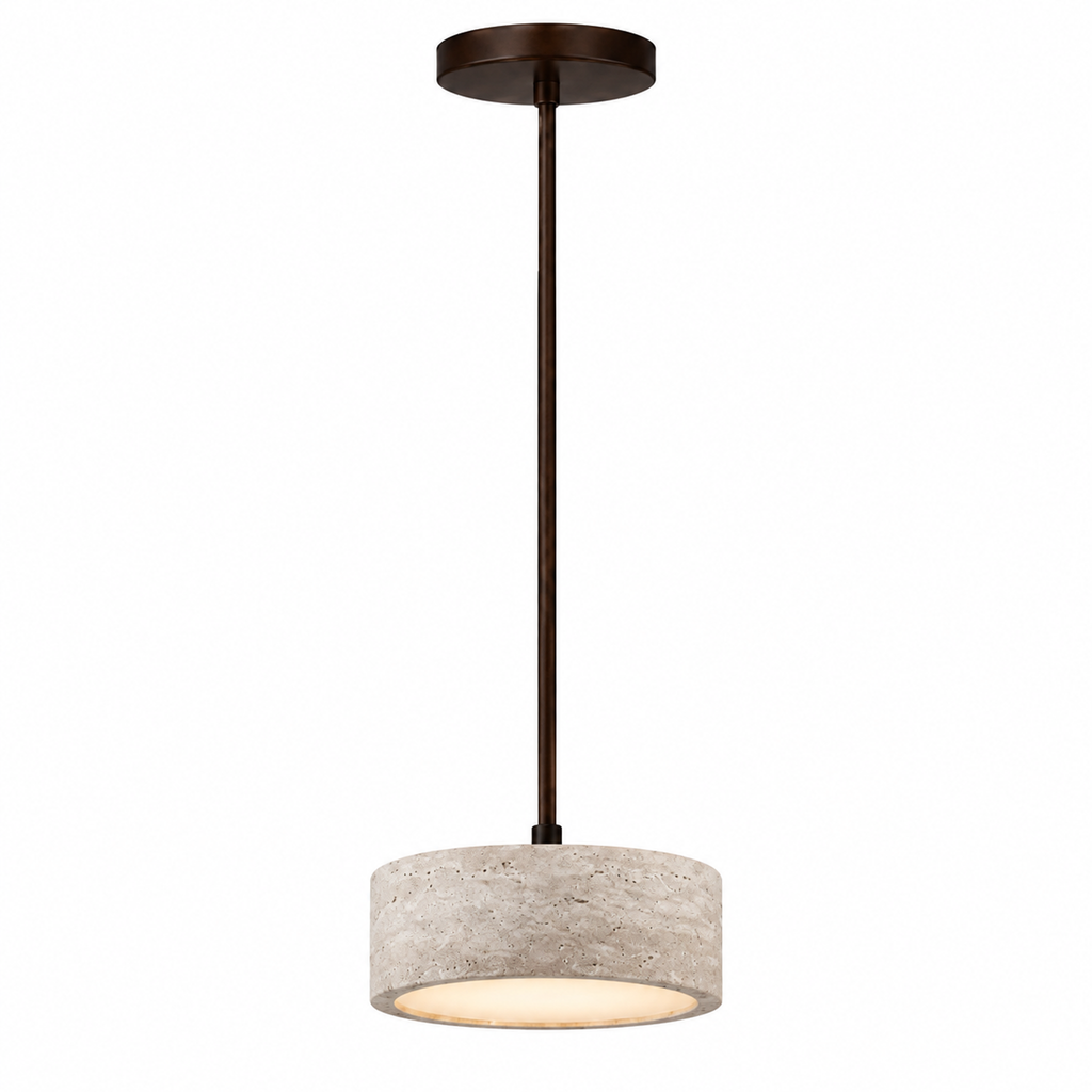 Modern Cylindrical & Drum Travertine LED Pendant Light