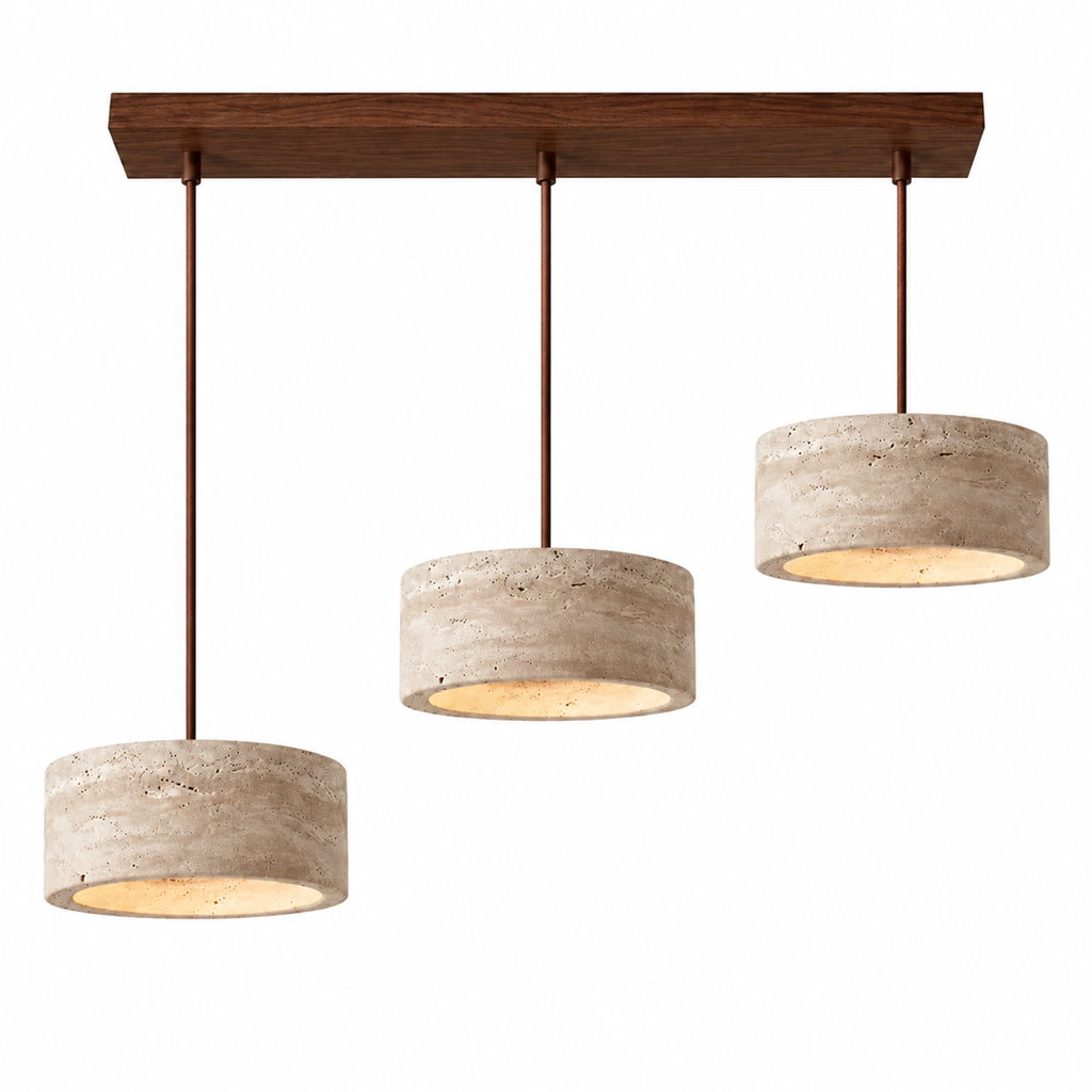 Modern Cylindrical & Drum Travertine LED Pendant Light