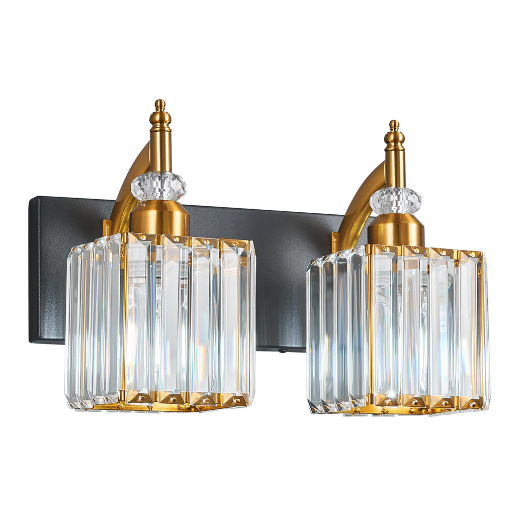 Transitional Luxury Square Prism Fluted Crystal Bathroom Vanity Light
