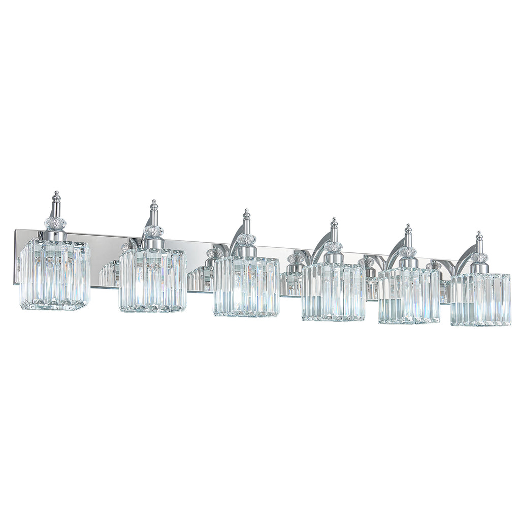 Transitional Luxury Square Prism Fluted Crystal Bathroom Vanity Light