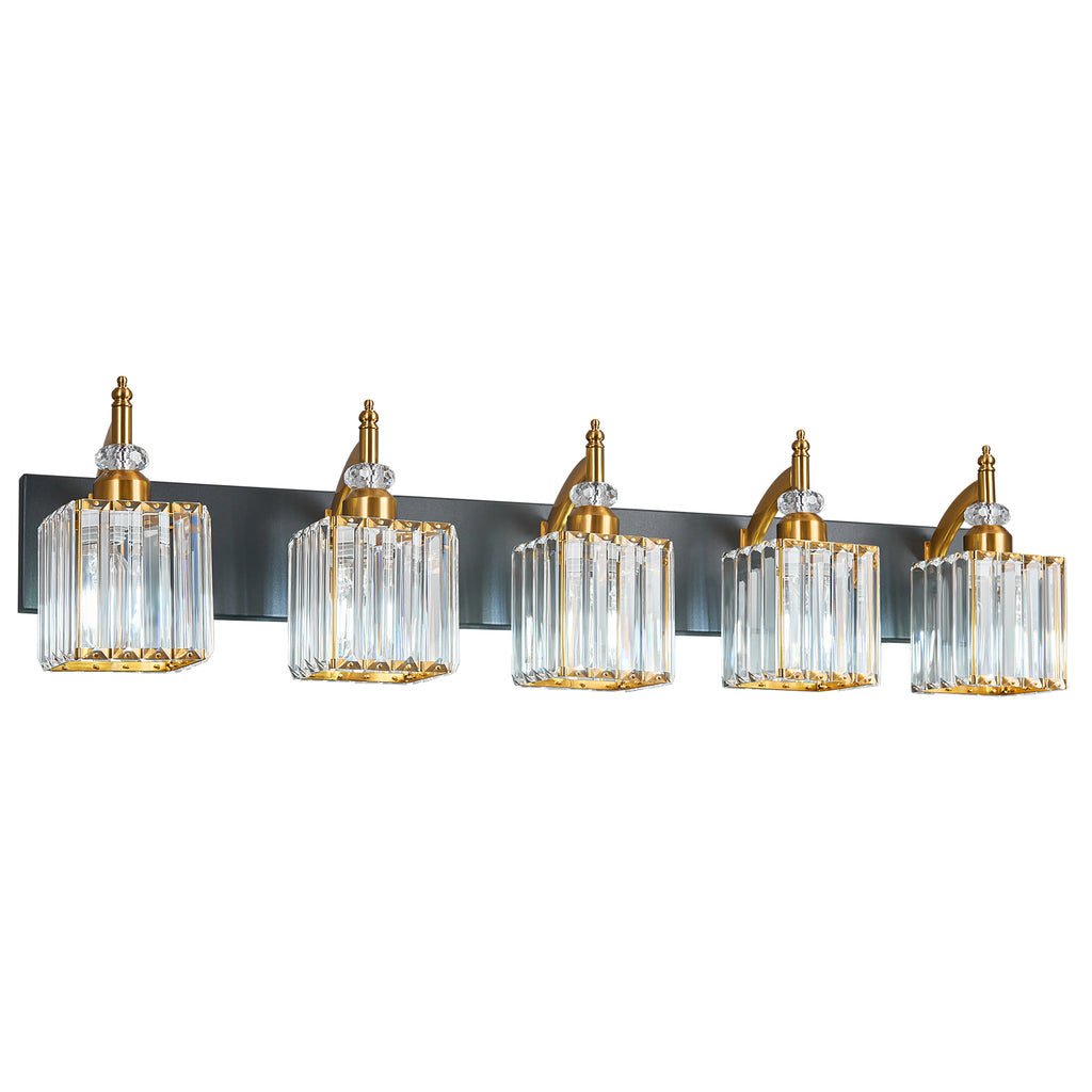 Transitional Luxury Square Prism Fluted Crystal Bathroom Vanity Light