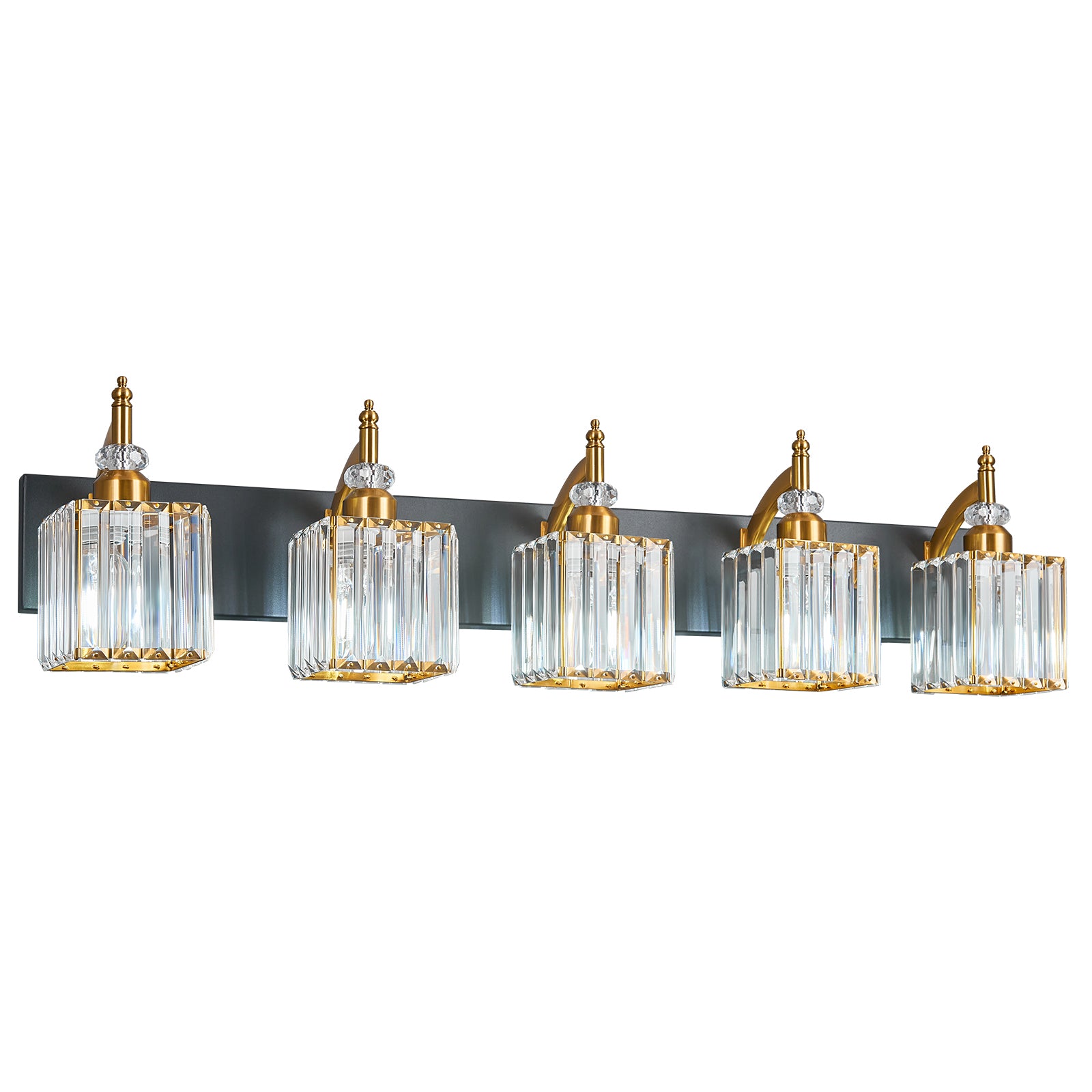 Transitional Luxury Square Prism Fluted Crystal Bathroom Vanity Light