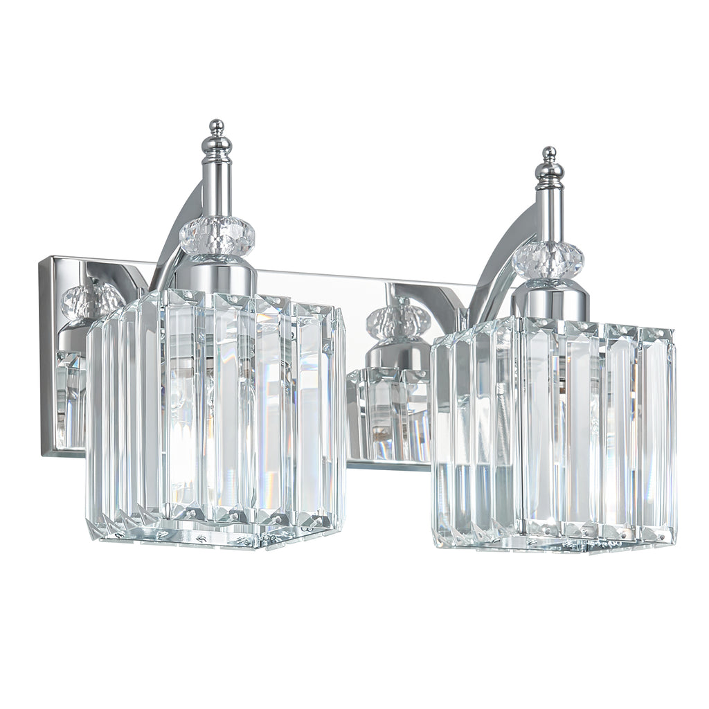 Transitional Luxury Square Prism Fluted Crystal Bathroom Vanity Light