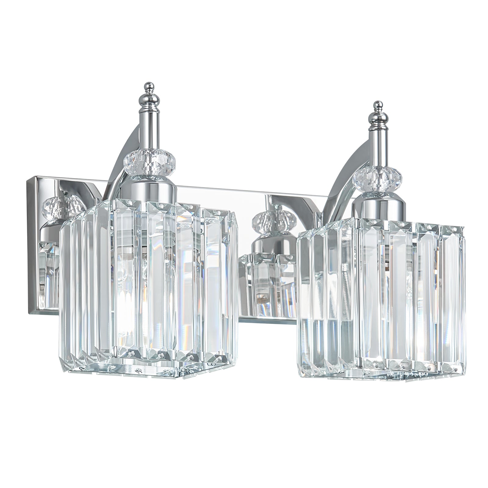 Transitional Luxury Square Prism Fluted Crystal Bathroom Vanity Light