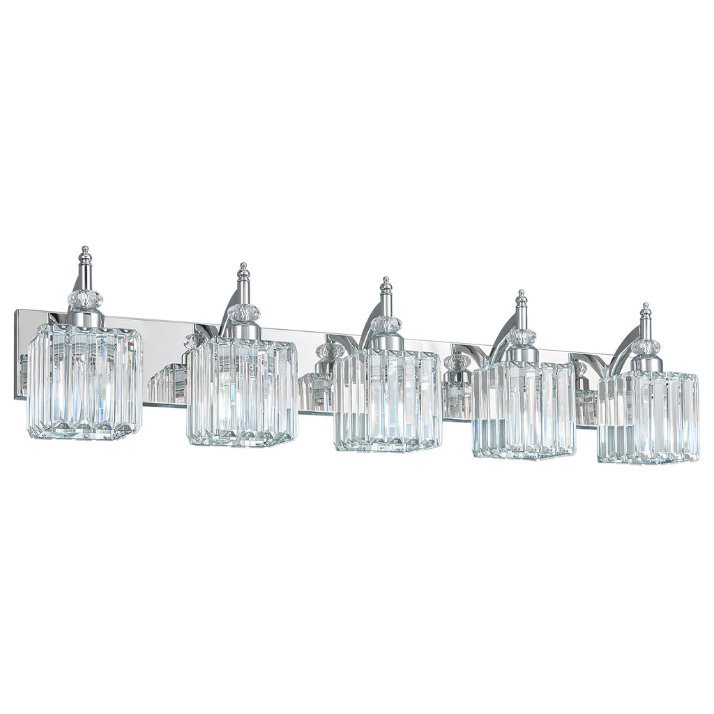 Transitional Luxury Square Prism Fluted Crystal Bathroom Vanity Light