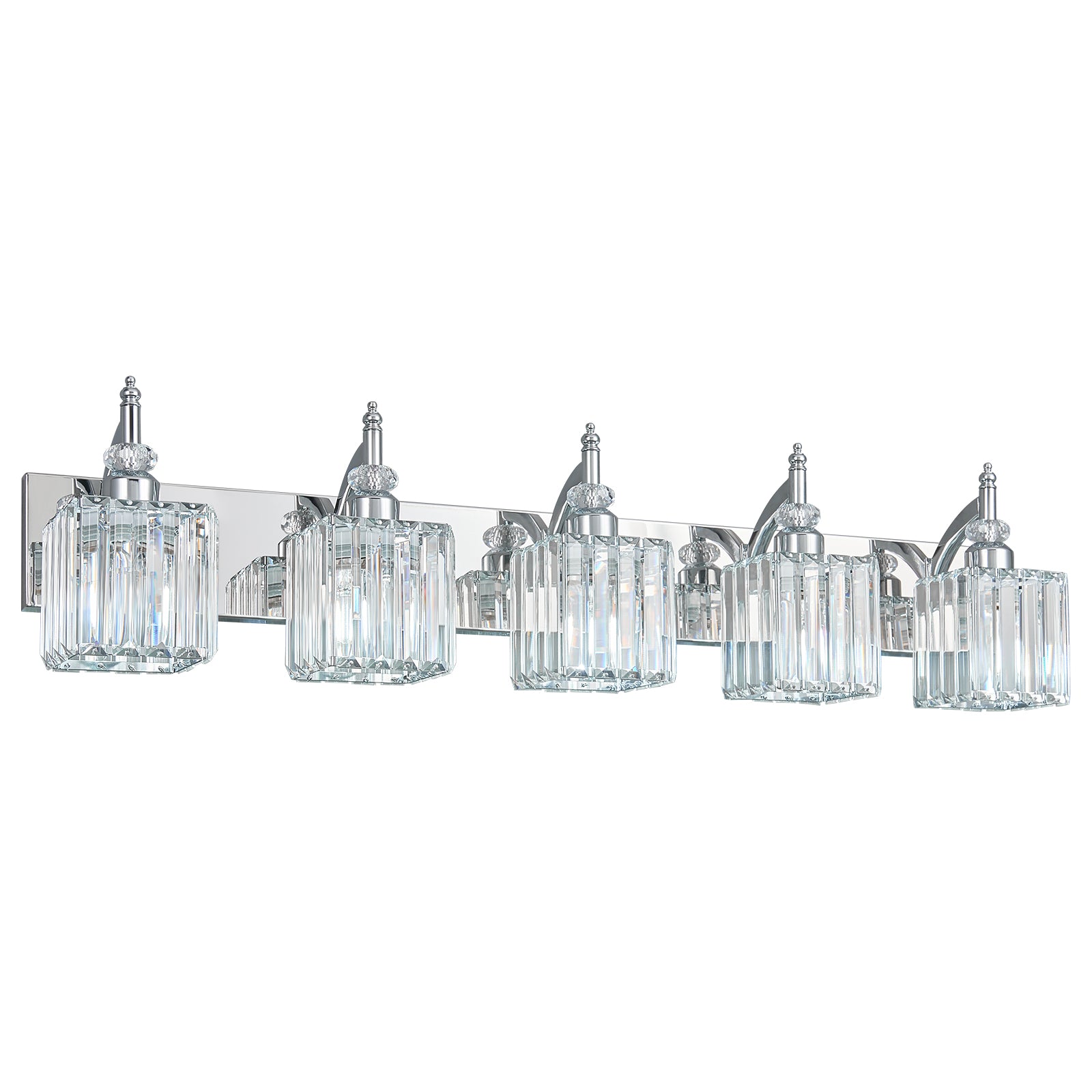 Transitional Luxury Square Prism Fluted Crystal Bathroom Vanity Light