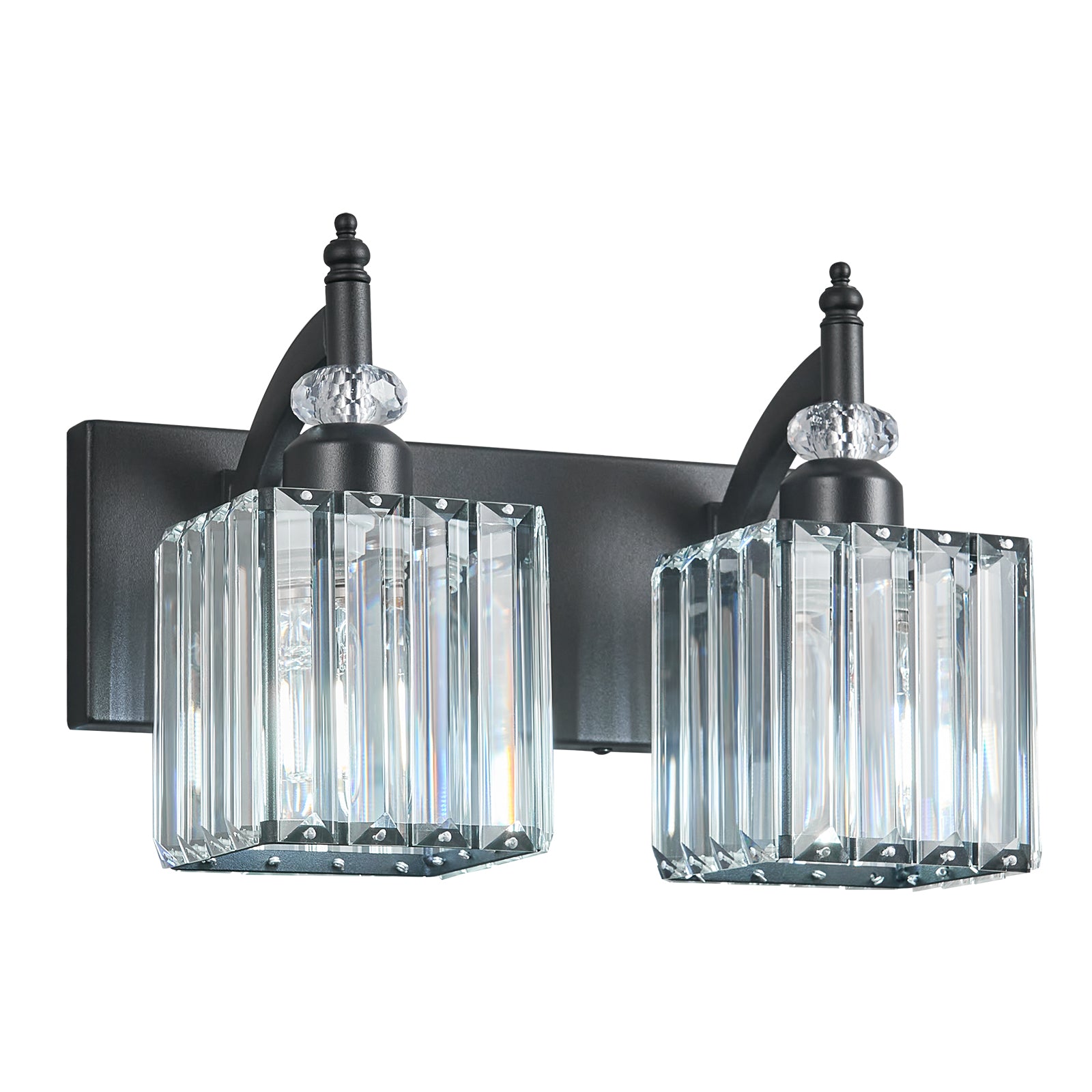 Transitional Luxury Square Prism Fluted Crystal Bathroom Vanity Light