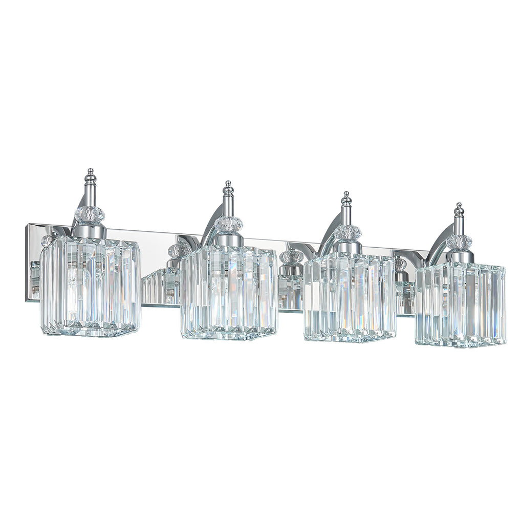 Transitional Luxury Square Prism Fluted Crystal Bathroom Vanity Light