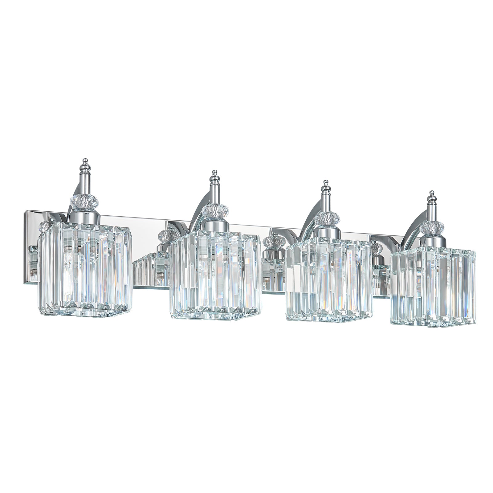 Transitional Luxury Square Prism Fluted Crystal Bathroom Vanity Light
