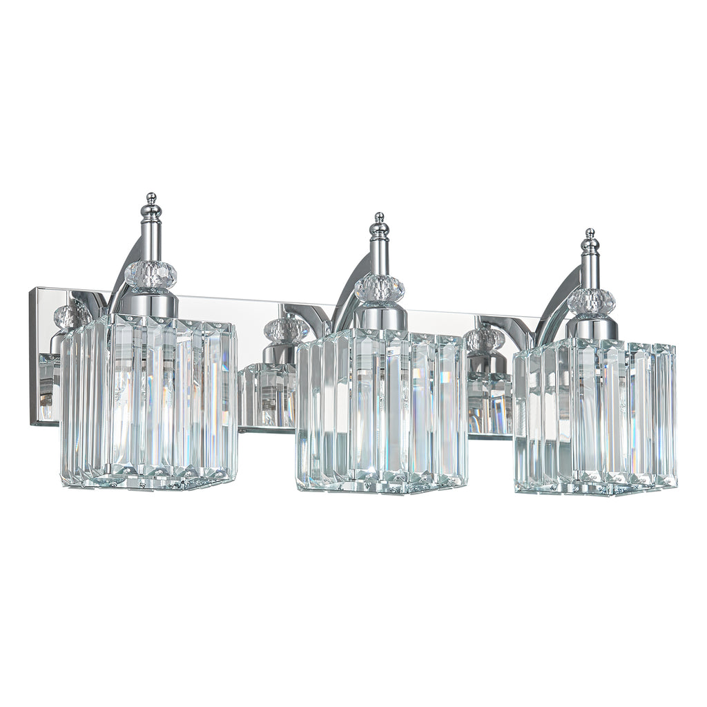 Transitional Luxury Square Prism Fluted Crystal Bathroom Vanity Light