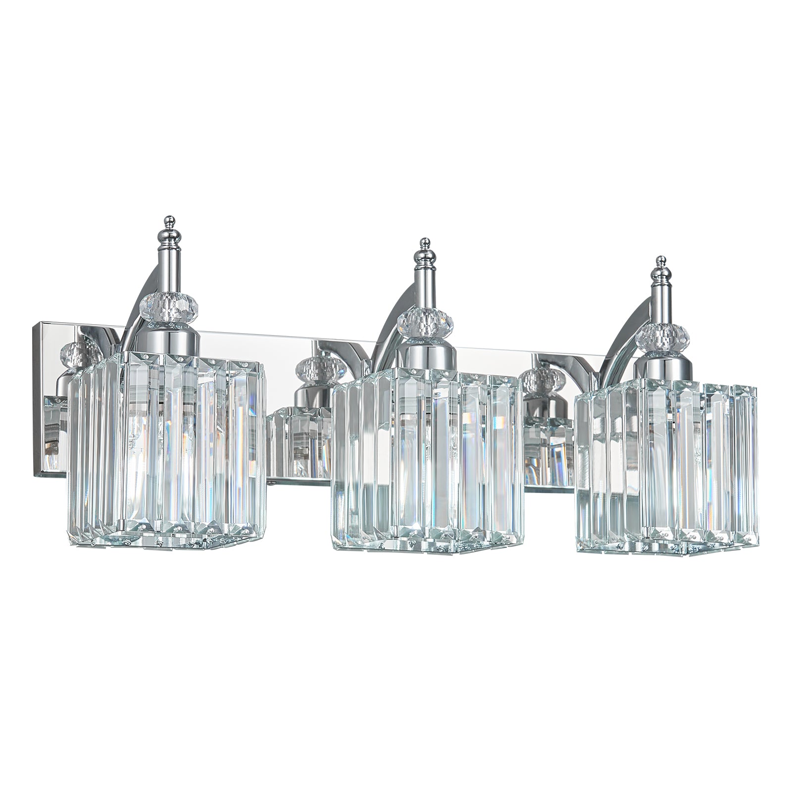 Transitional Luxury Square Prism Fluted Crystal Bathroom Vanity Light