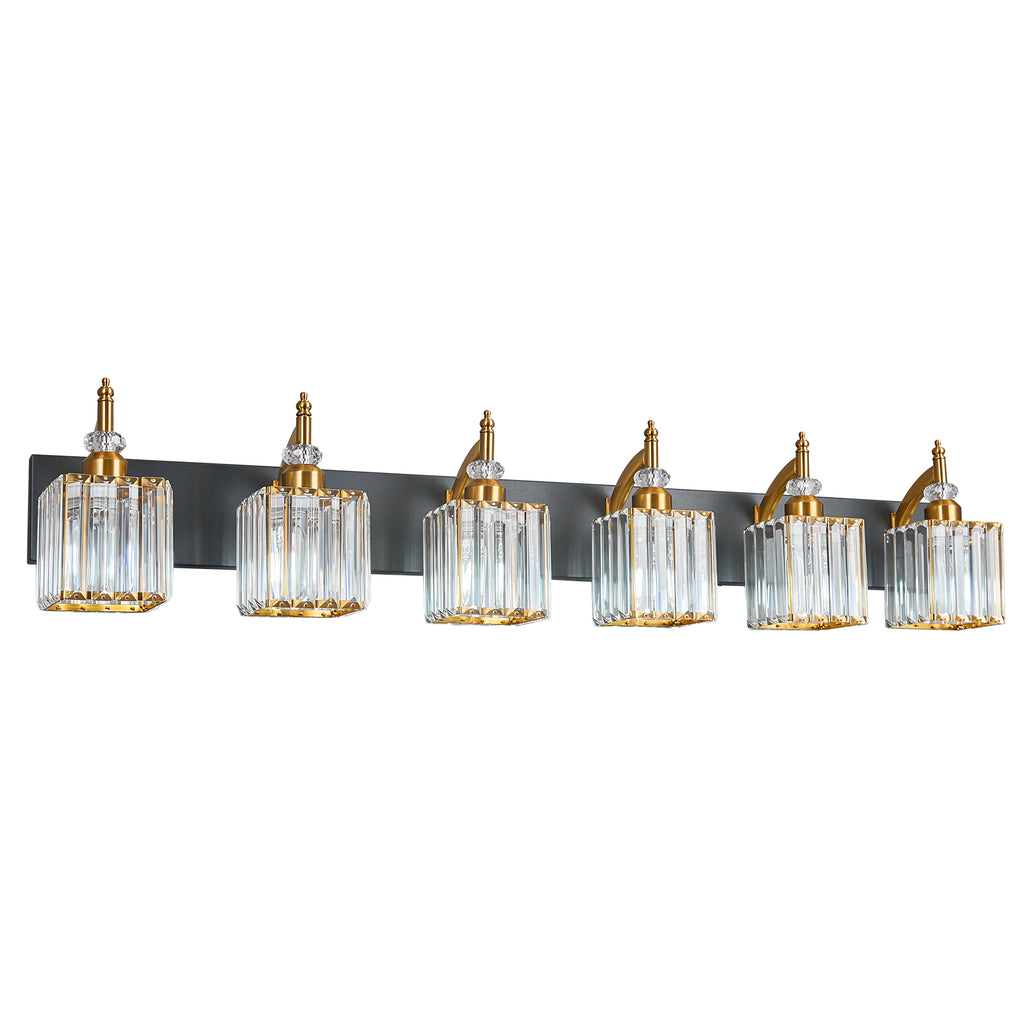 Transitional Luxury Square Prism Fluted Crystal Bathroom Vanity Light