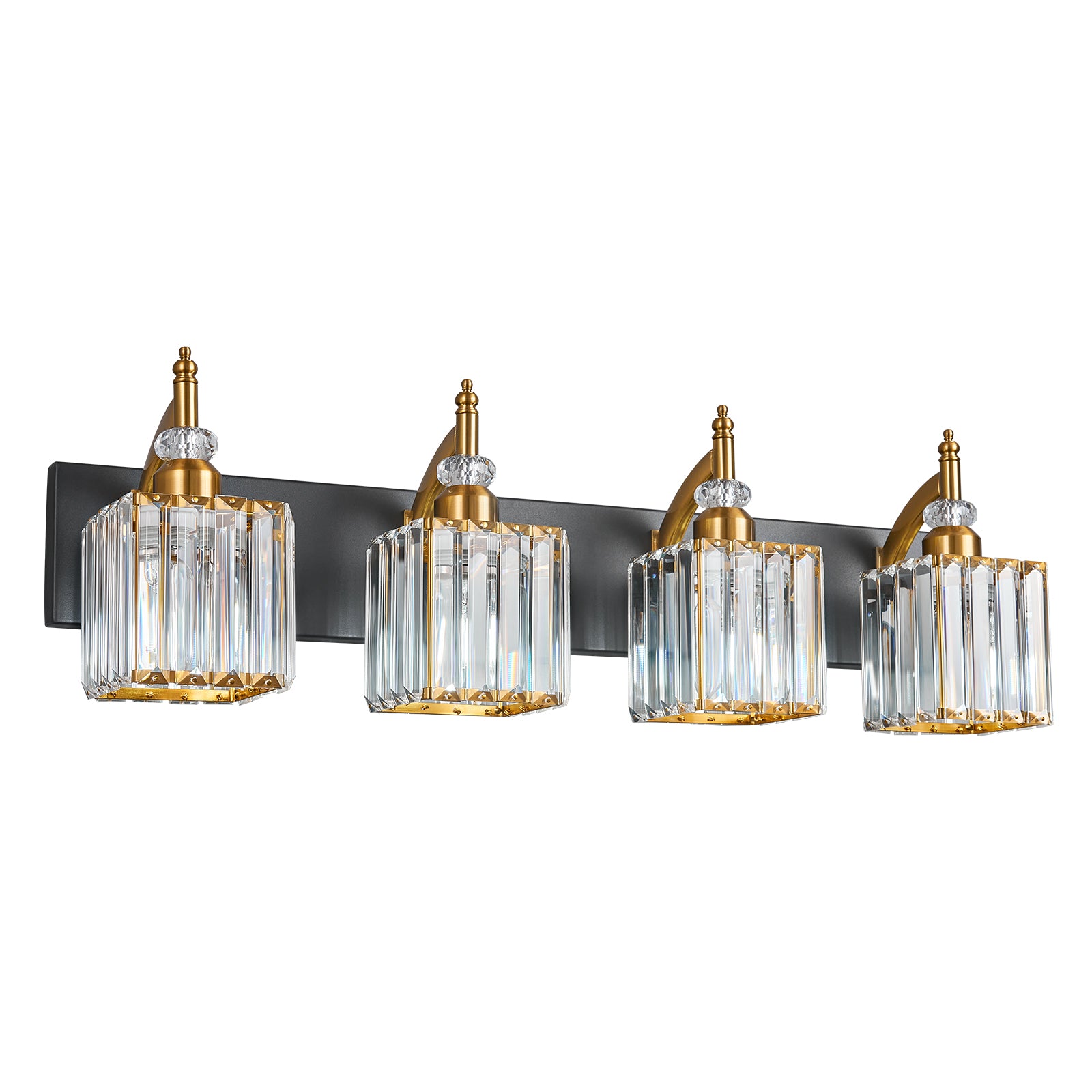 Transitional Luxury Square Prism Fluted Crystal Bathroom Vanity Light