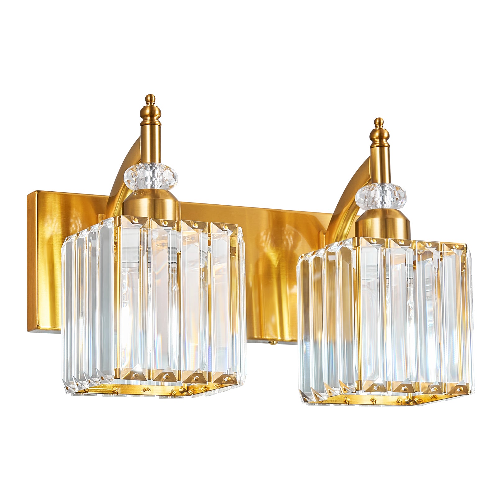 Transitional Luxury Square Prism Fluted Crystal Bathroom Vanity Light