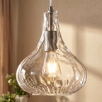 Modern Farmhouse Clear Teardrop Hammered Glass Pendant Light