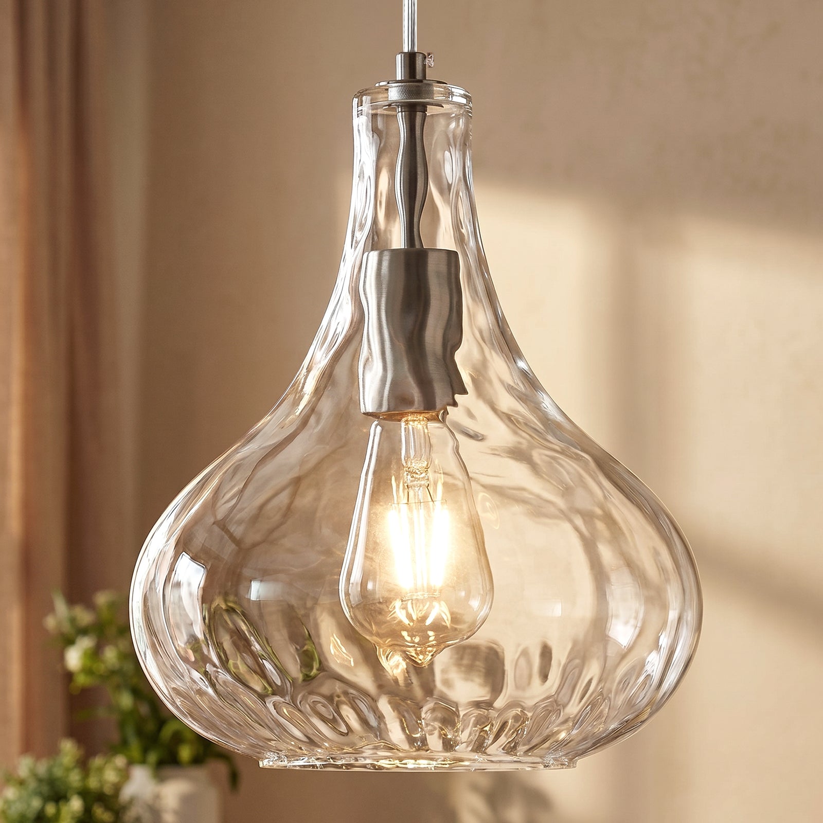 Modern Farmhouse Clear Teardrop Hammered Glass Pendant Light