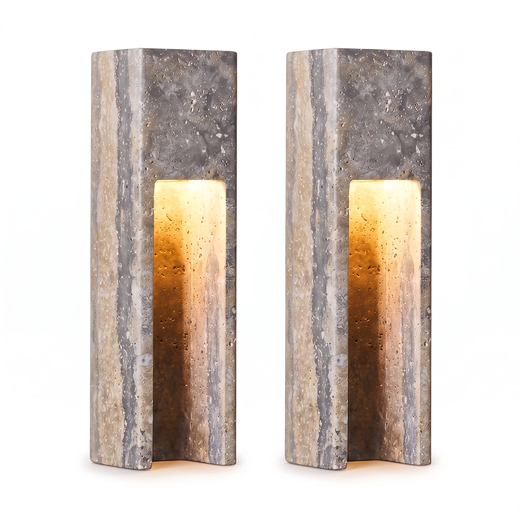 Wabi Sabi Vertical Cutout Travertine Wall Sconce