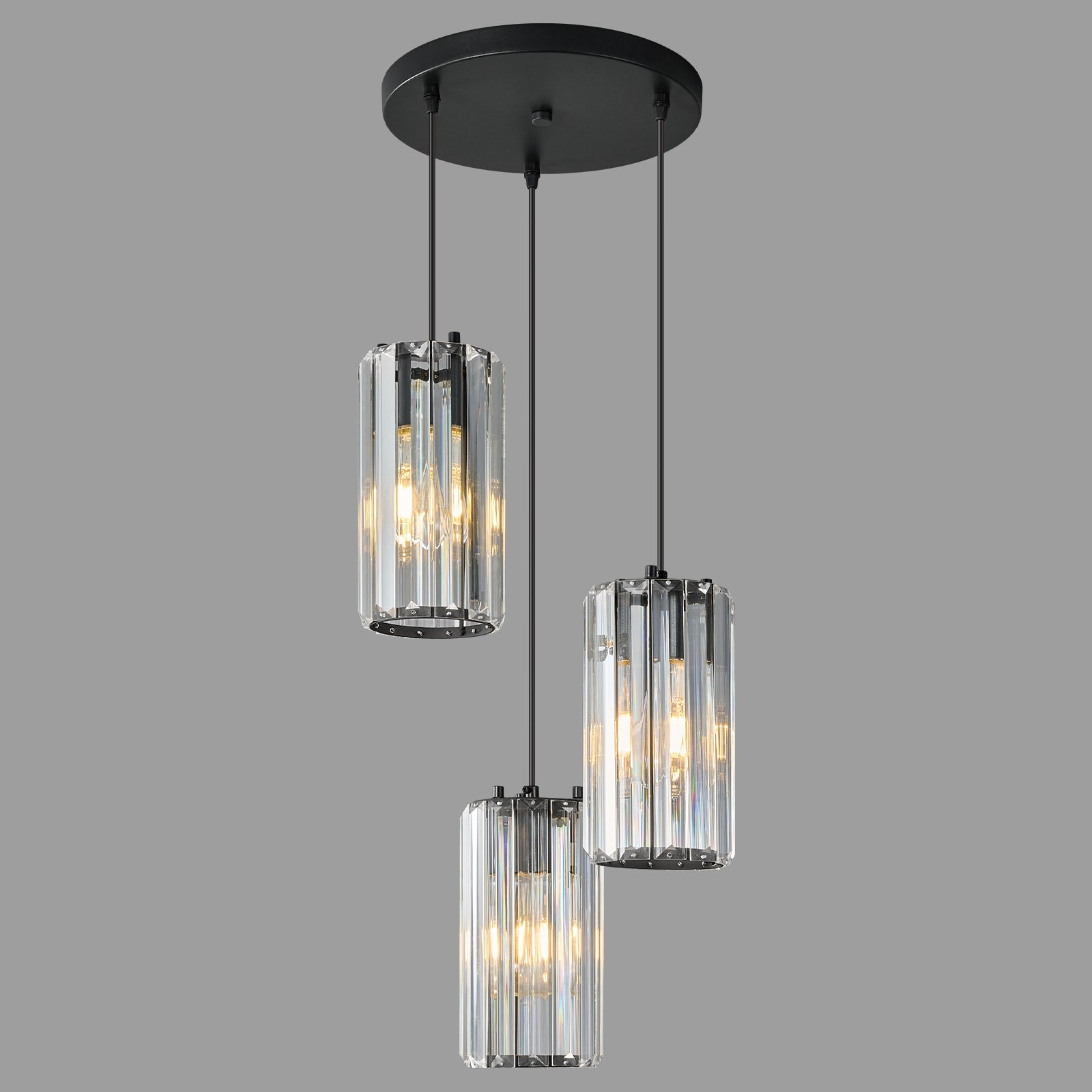 Minimalist Vertical Faceted Crystal Cylinder Pendant Light