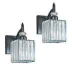 Transitional Luxury Square Prism Fluted Crystal Bathroom Vanity Light