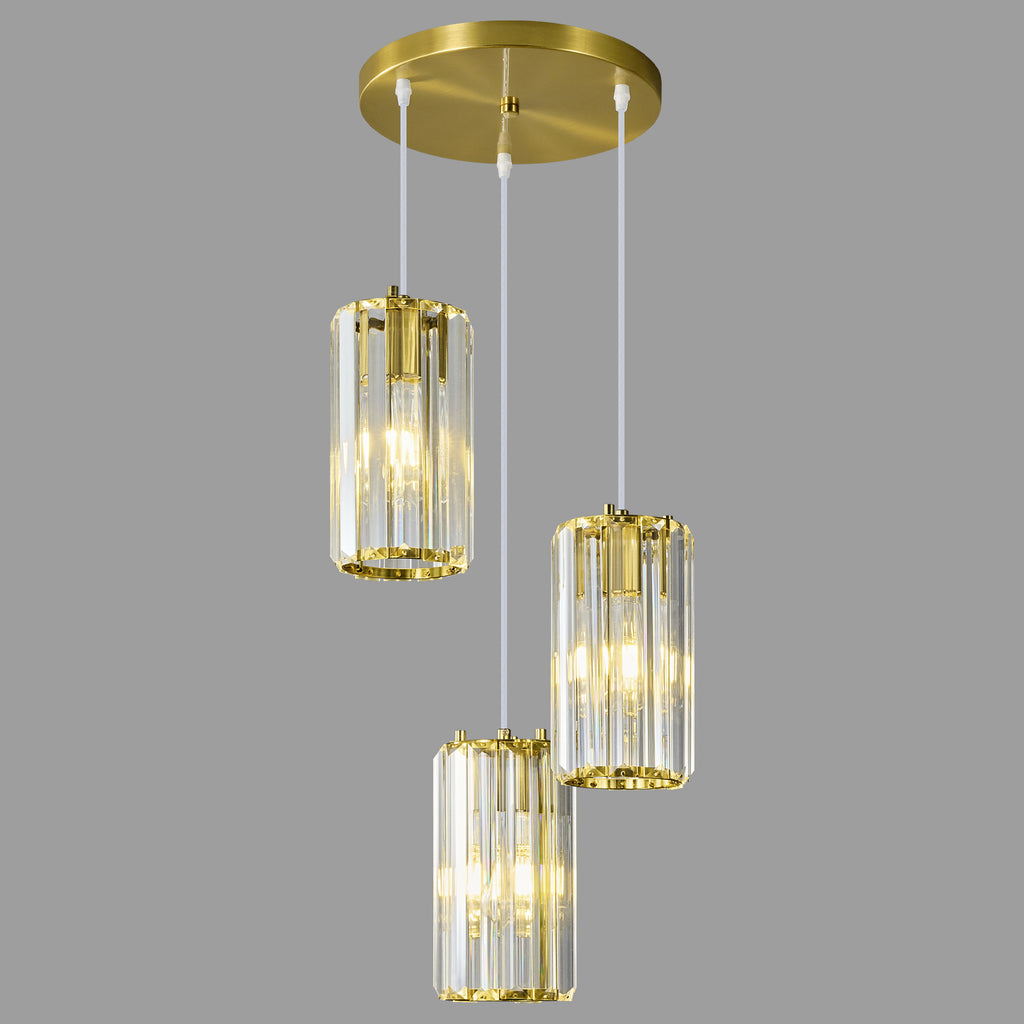 Minimalist Vertical Faceted Crystal Cylinder Pendant Light