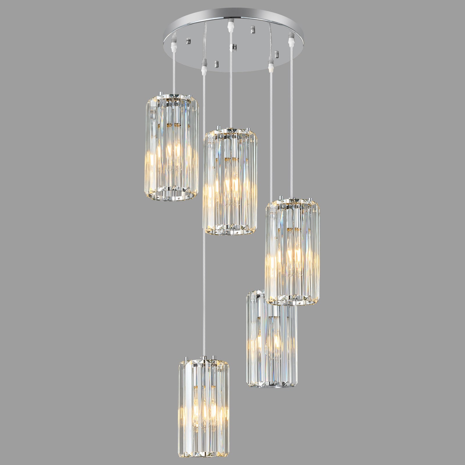 Minimalist Vertical Faceted Crystal Cylinder Pendant Light