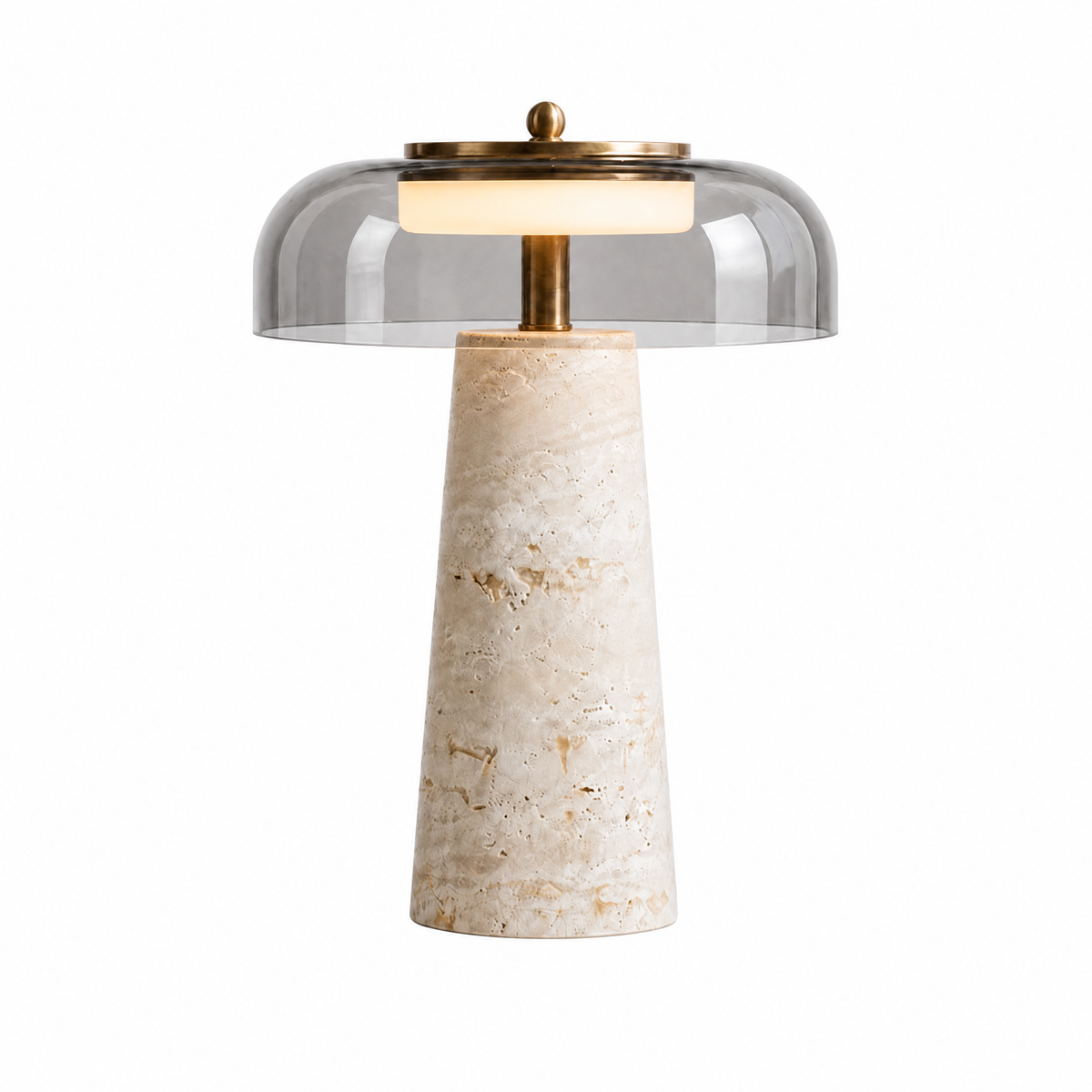 Wabi Sabi Conical Travertine & Glass LED Table Lamp
