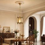 Antique Brass Chandelier with Embossed Rippled Glass