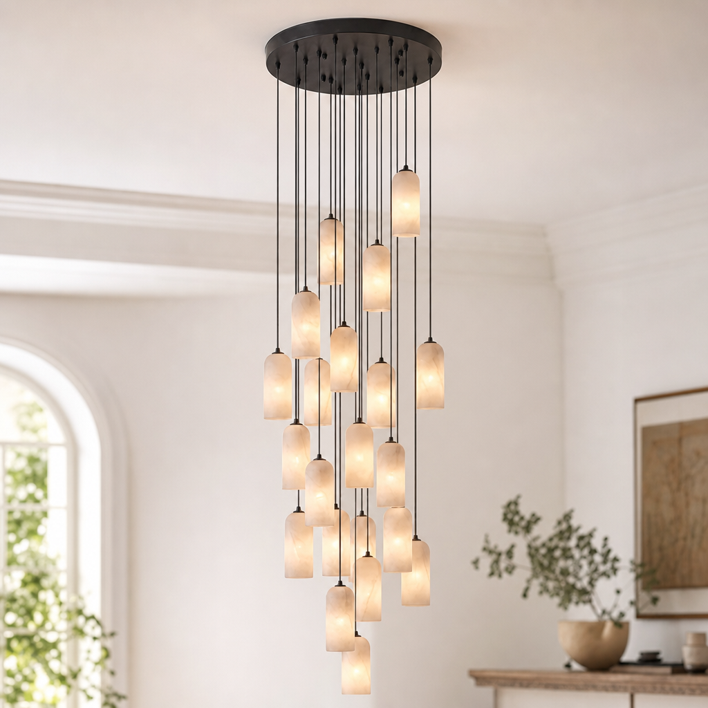 Modern Cylindrical Alabaster Pendant Light for Dining Rooms
