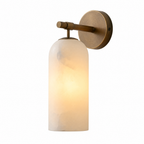 Cylindrical Natural Brass Alabaster Vanity Wall Light for Bedrooms