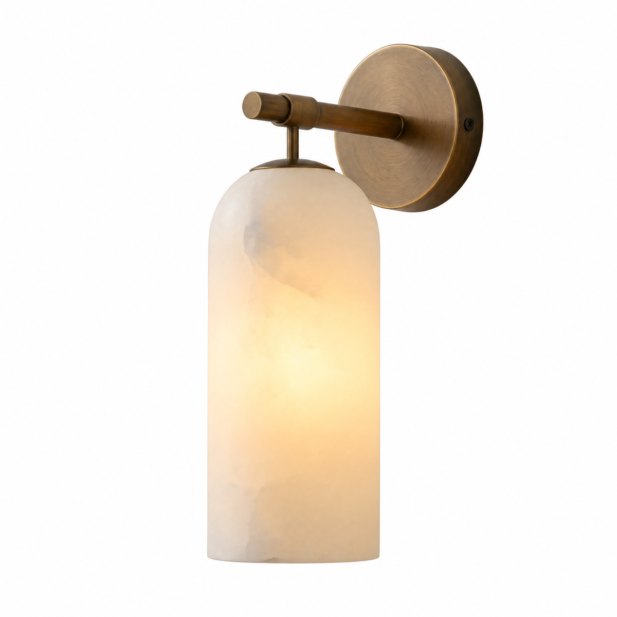 Cylindrical Natural Brass Alabaster Vanity Wall Light for Bedrooms