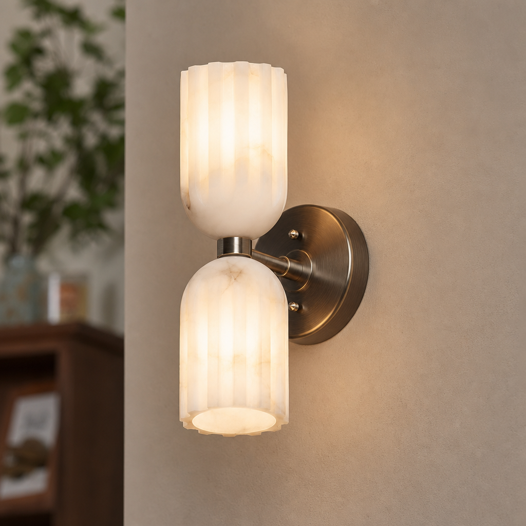 Fluted Stone Dual-Shade Alabaster Wall Light for Bedroom and Hallway