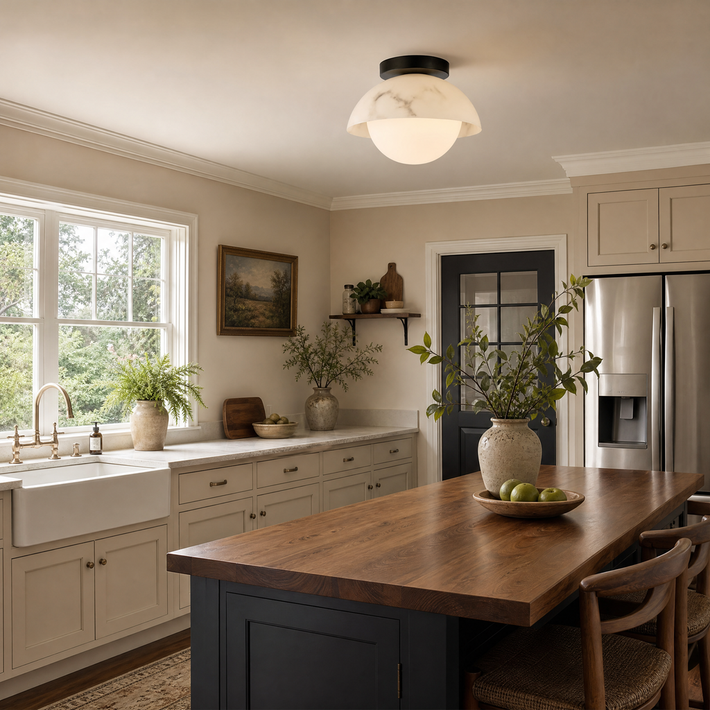 Semi-Dome Alabaster LED Ceiling Light for Bedroom and Entryway