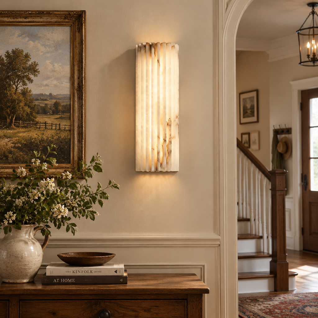 Vertical Ribbed Stone Alabaster LED Wall Sconce for Bedrooms