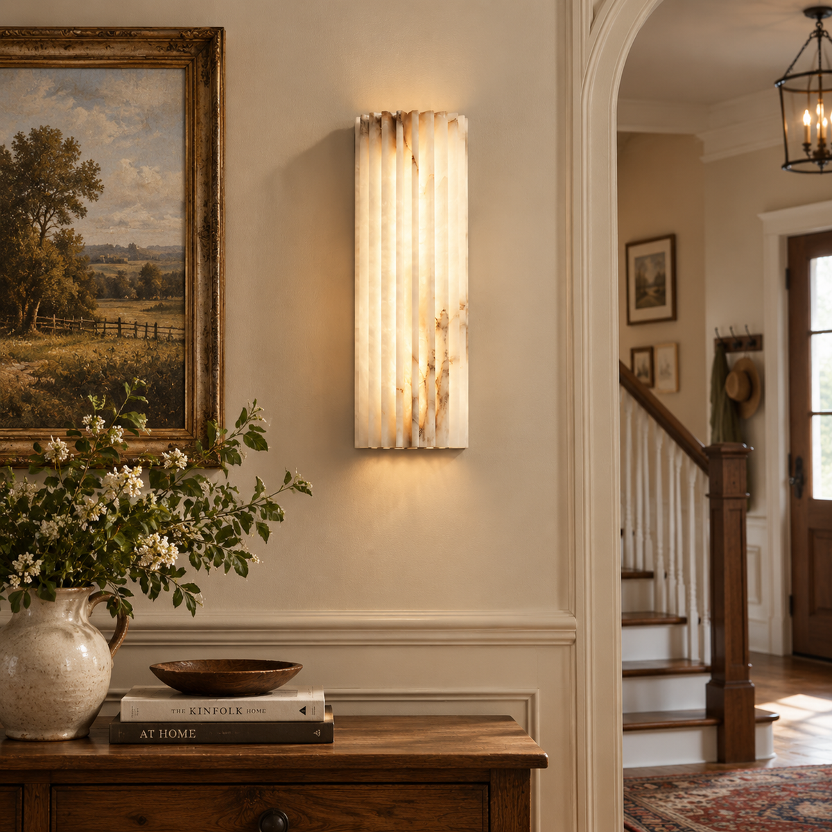 Vertical Ribbed Stone Alabaster LED Wall Sconce for Bedrooms
